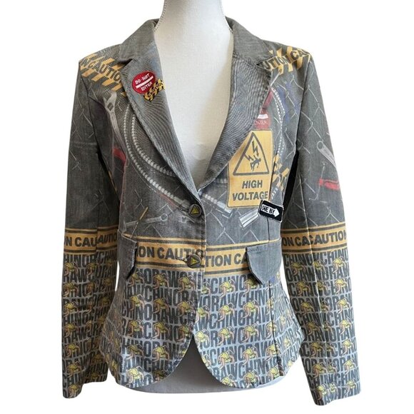 RAW WOMEN'S CUSTOM GRUNGE PATWORK GRAPHIC SLIM FIT JAKET - S - Picture 2 of 11